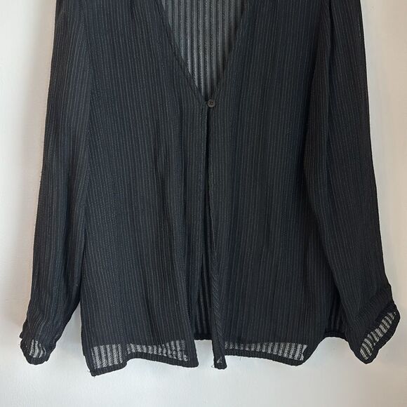 Eileen Fisher Women sheer black stripped single button cardigan wool blend top M - Picture 3 of 9